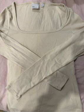 TNA Home Stretch Ribbed Long-Sleeve Scoop Neck Top - Cream NWOT